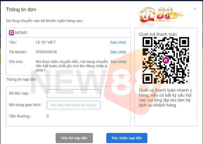 QH88 - Quy Trình Nạp Và Rút Tiền Chi Tiết Nhất Tại Nhà Cái 2 Nạp tiền bằng ví điện tử MOMO