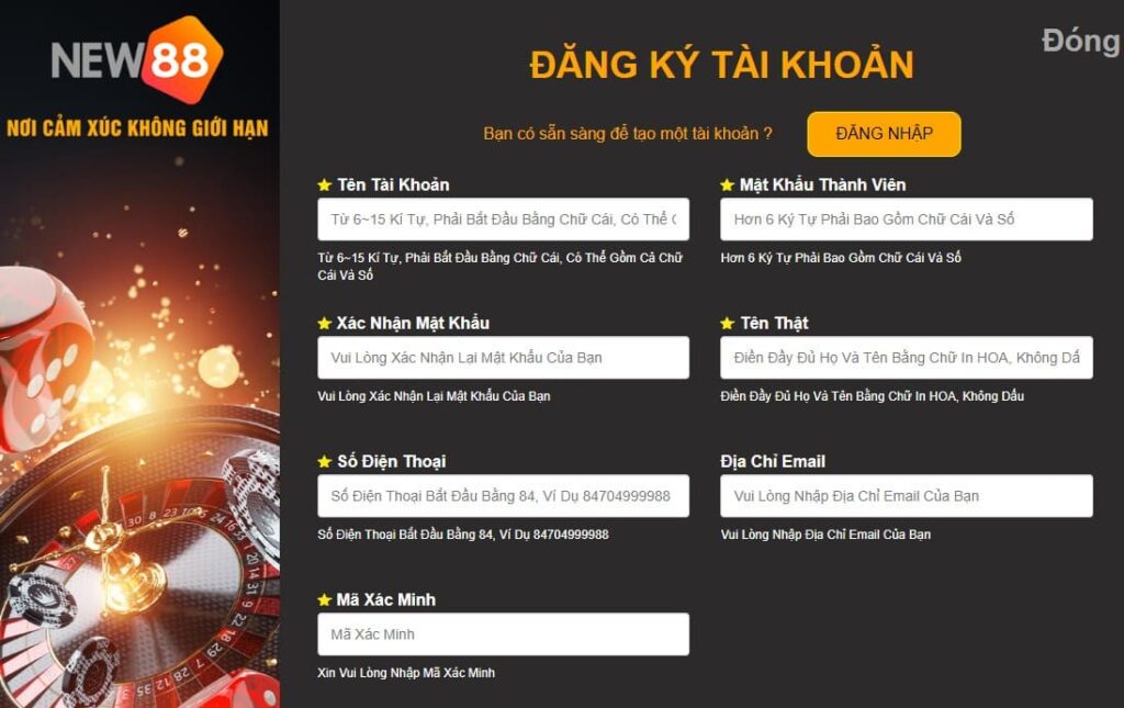 Điền đầy đủ và chính xác các thông tin mà mẫu yêu cầu Truy cập new88.team để lấy link đăng ký chính thức